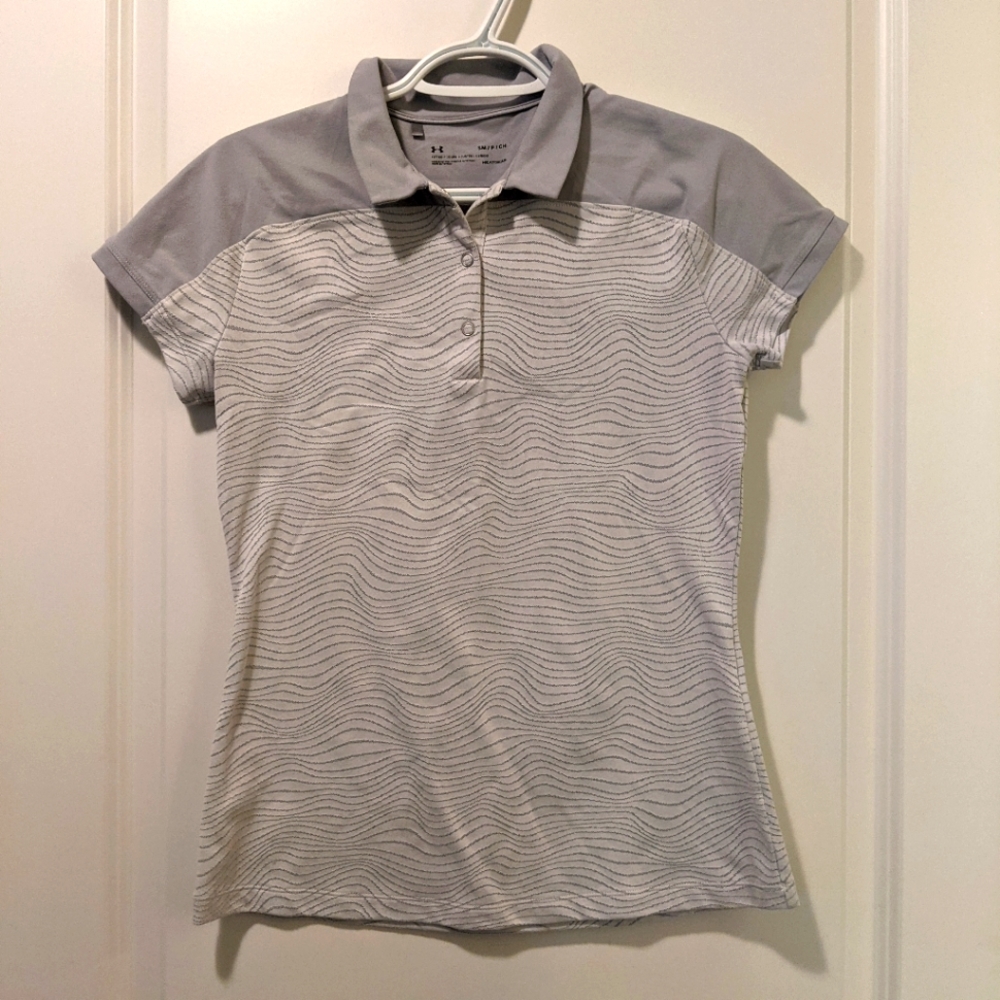 Under Armour Golf Shirt, Small, White and Gray